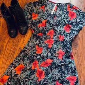 Urban Outfitters Black Mini Dress with Red Floral Pattern